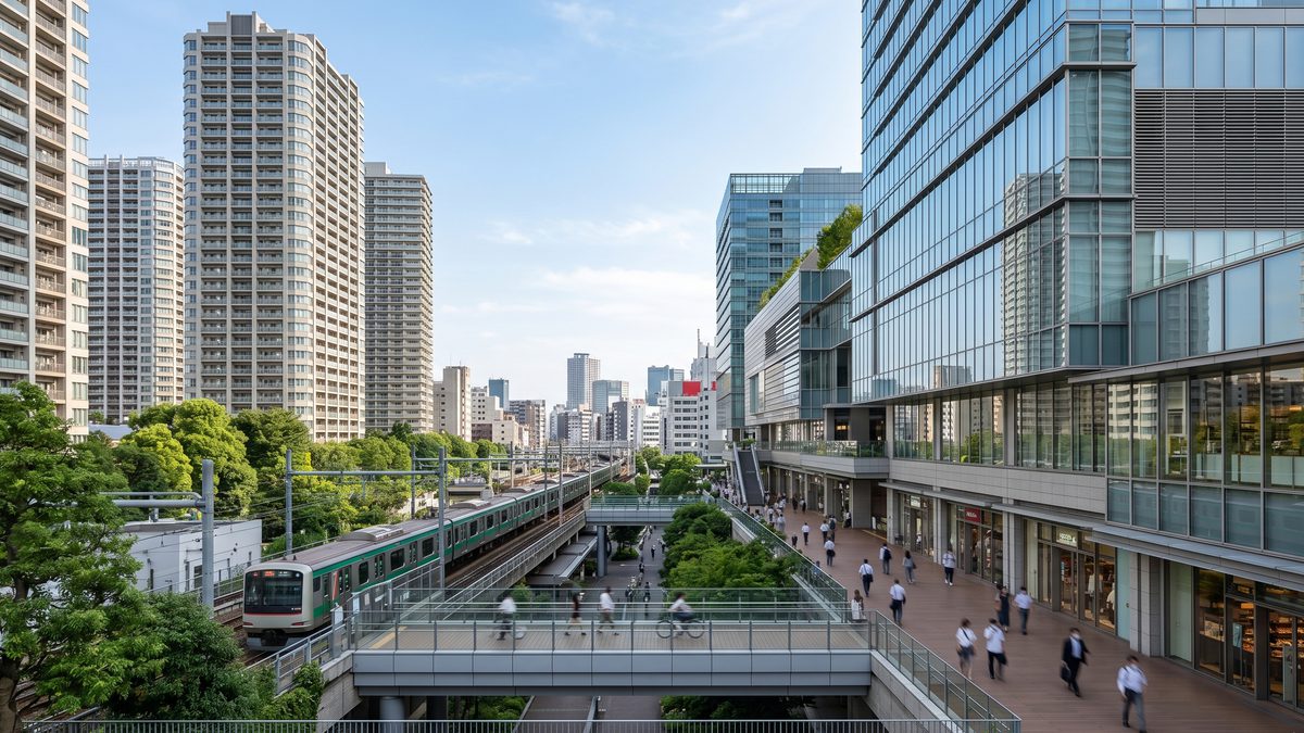 世田谷区二子玉川駅周辺の高層マンションと商業施設
